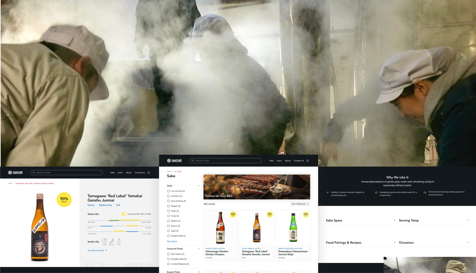 Product Catalog Website Screens UI with Brewery Image Behind