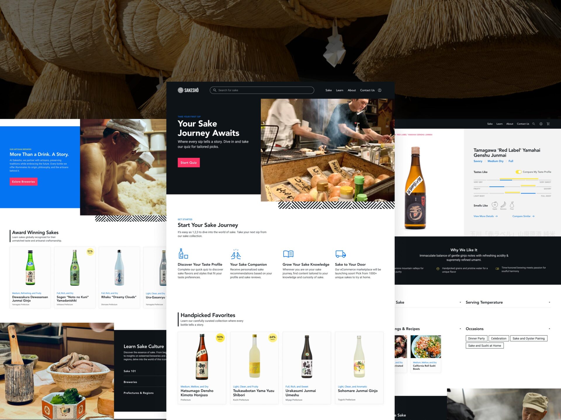 Website Screens Showcase UI with Japanese Brewery Background